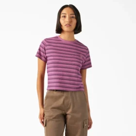Chemise court à rayures et poche pour femme, taille L