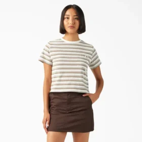 Chemise court à rayures et poche pour femme, taille L