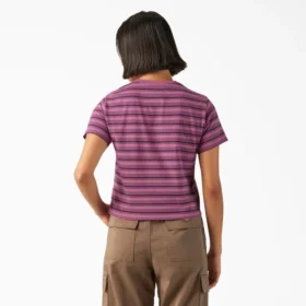 Chemise court à rayures et poche pour femme, taille L