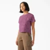 Chemise court à rayures et poche pour femme, taille L