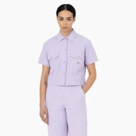 Chemise de travail courte à rayures Hickory pour femme
