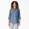 Chemise de travail en chambray à pattes de manchette pour femme Chemise de travail en chambray à pattes de manchette pour femme