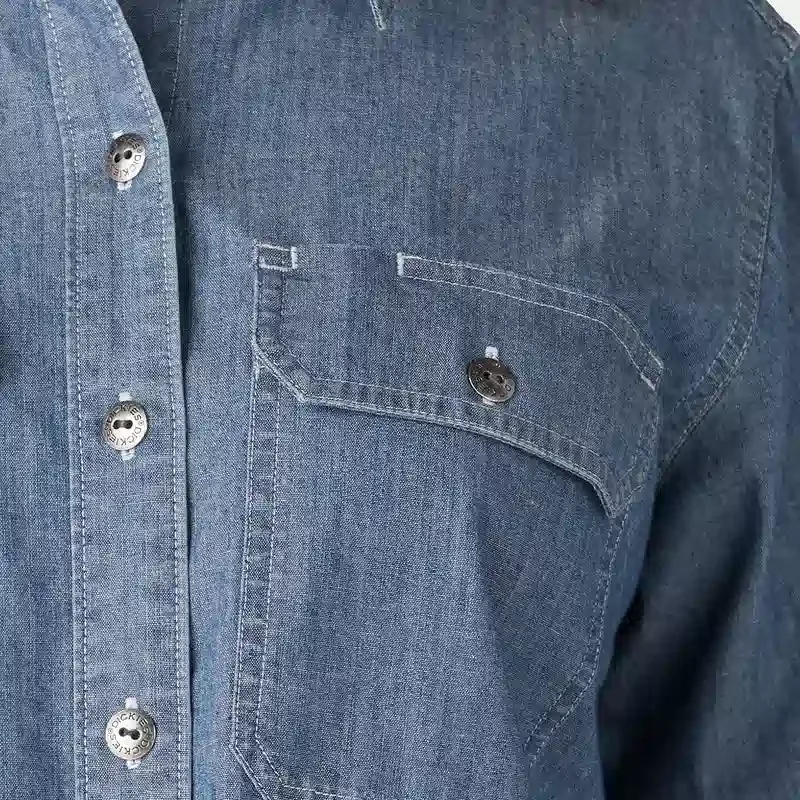 Chemise de travail en chambray à pattes de manchette pour femme Chemise de travail en chambray à pattes de manchette pour femme