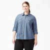 Chemise de travail en chambray à pattes de revers pour femmes, grande taille Chemise de travail en chambray à pattes de revers pour femmes, grande taille