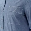 Chemise de travail en chambray à pattes de revers pour femmes, grande taille Chemise de travail en chambray à pattes de revers pour femmes, grande taille