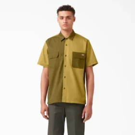 Chemise de travail à manches courtes en sergé à boutons