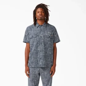 Chemise de travail à manches courtes en sergé à boutons