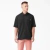 Chemise de travail à manches courtes et fermeture éclair sur le devant en mélange de matières