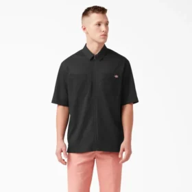 Chemise de travail à manches courtes et fermeture éclair sur le devant en mélange de matières