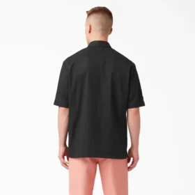 Chemise de travail à manches courtes et fermeture éclair sur le devant en mélange de matières