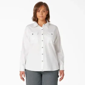 Chemise de travail à manches longues et pattes de boutonnage pour femmes grandes tailles