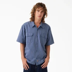 Chemise de travail rayée à l&rsquo;aspect usé
