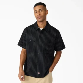Chemise de travail rayée à l&rsquo;aspect usé