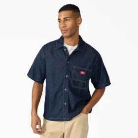 Chemise en denim à manches courtes et boutons