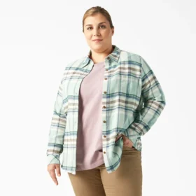 Chemise en flanelle à carreaux à manches longues pour femmes grandes tailles