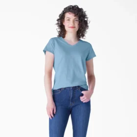 Chemise à manches courtes et col en V pour femme