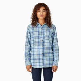 Chemise à manches longues en flanelle à carreaux pour femme