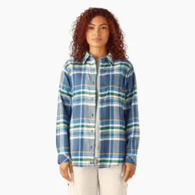 Chemise à manches longues en flanelle à carreaux pour femme
