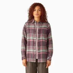 Chemise à manches longues en flanelle à carreaux pour femme