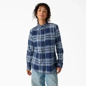Chemise à manches longues en flanelle à carreaux pour femme