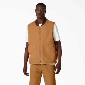 Gilet en toile de coton délavée à poils longs doublé de polaire