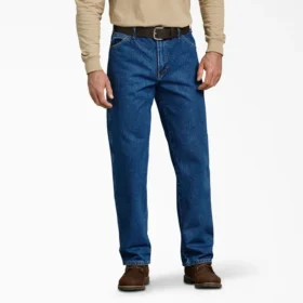 Jeans en denim épais à coupe décontractée et jambes droites