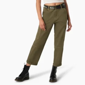 Pantalon cargo court à coupe décontractée et coutures contrastées pour femme
