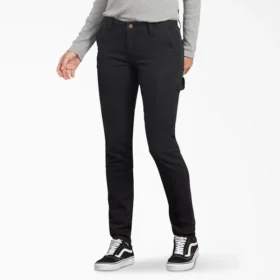 Pantalon de menuisier en toile de coton pour femme, coupe ajustée et extensible