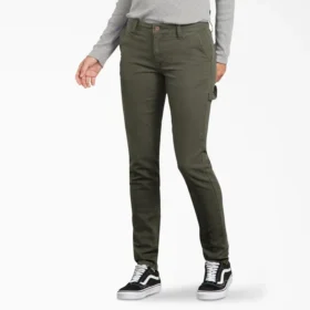 Pantalon de menuisier en toile de coton pour femme, coupe ajustée et extensible