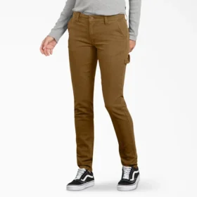 Pantalon de menuisier en toile de coton pour femme, coupe ajustée et extensible