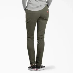 Pantalon de menuisier en toile de coton pour femme, coupe ajustée et extensible