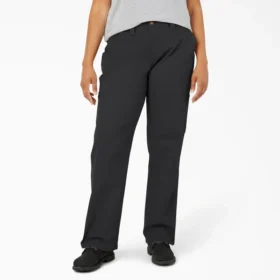 Pantalon de menuisier pour femme, coupe droite ample et souple, en toile de coton