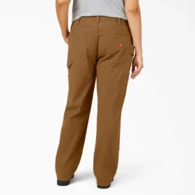Pantalon de menuisier pour femme, coupe droite ample et souple, en toile de coton