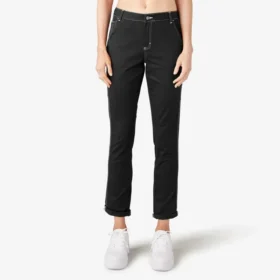Pantalon de menuisier slim droit à ourlet roulé pour femme