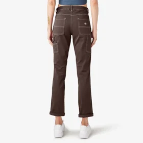 Pantalon de menuisier slim droit à ourlet roulé pour femme