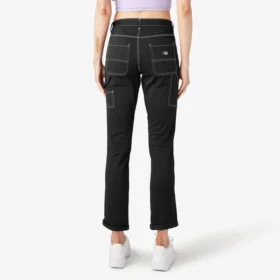 Pantalon de menuisier slim droit à ourlet roulé pour femme