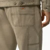 Pantalon en toile de coton Double Knee, coupe décontractée et coutures contrastées