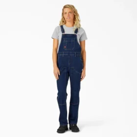 Salopette en denim à double poitrine pour femme, coupe droite Salopette en denim à double poitrine pour femme, coupe droite
