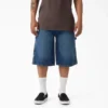 Shorts en denim de charpentier délavé et ample, 33 cm
