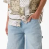 Shorts en denim de charpentier délavé et ample, 33 cm