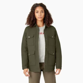 Veste de travail pour femme en toile de coton brossée doublée de polaire à poils longs